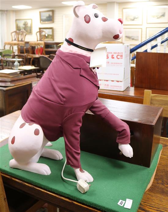 A large advertitising mechanical winding dog - Selfridges Christmas window display in 1995 H.81.5cm